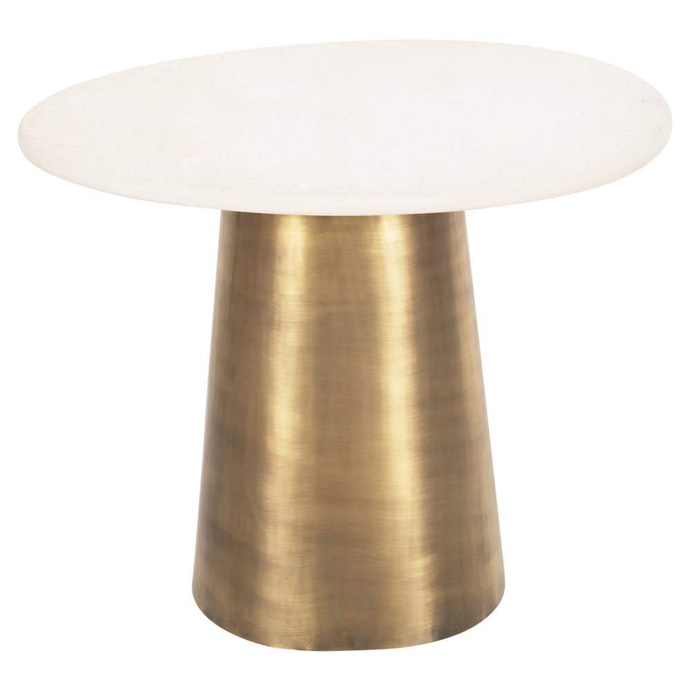 BEISTELLTISCH FODEN, TISCHPLATTE AUS KÖRNERTEM WEISSEN MARMOR UND METALLUNTERSETZUNG IN GOLD, 62,5 x 40,5 x 52,5 Hcm