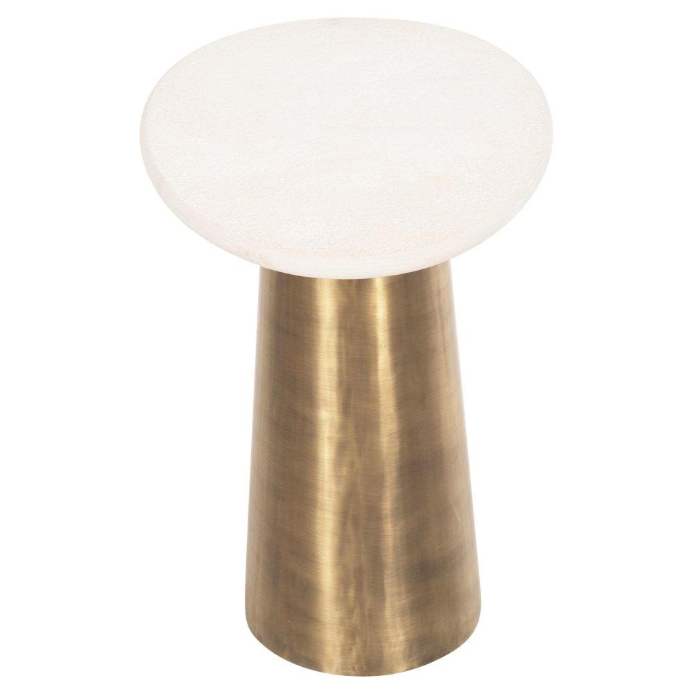 BEISTELLTISCH FODEN, TISCHPLATTE AUS KÖRNERTEM WEISSEN MARMOR UND METALLUNTERSETZUNG IN GOLD, 62,5 x 40,5 x 52,5 Hcm