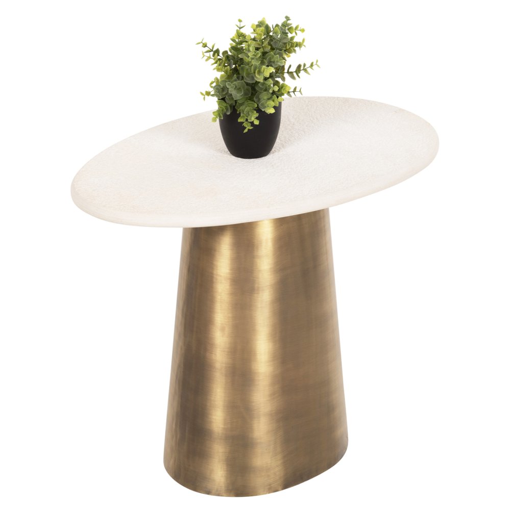 BEISTELLTISCH FODEN, TISCHPLATTE AUS KÖRNERTEM WEISSEN MARMOR UND METALLUNTERSETZUNG IN GOLD, 62,5 x 40,5 x 52,5 Hcm