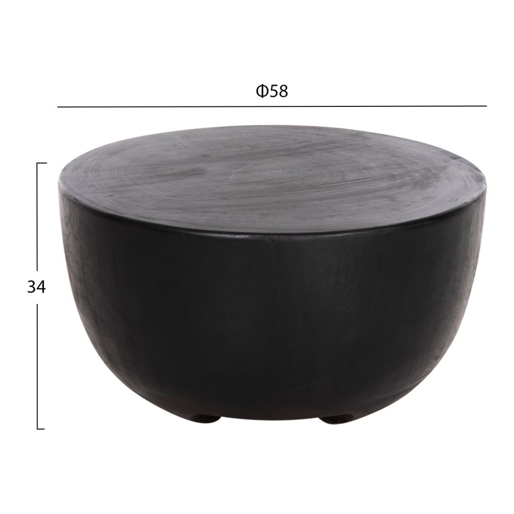 BEISTELLTISCH MASSIVES SUAR-HOLZ IN SCHWARZER FARBE, Φ58x34Hcm
