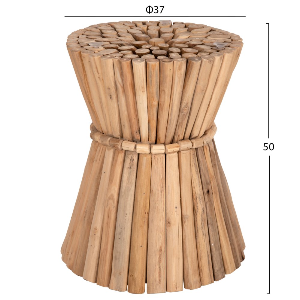 BEISTELLTISCH RUNDER COOTER TEAK-ZWEIGE IN NATURAL Φ37x50Hcm