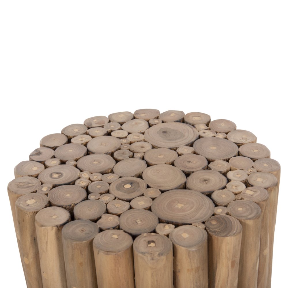 BEISTELLTISCH RUND TEAK-ZWEIGE IN NATÜRLICHER FARBE Φ29,5x40,5Hcm