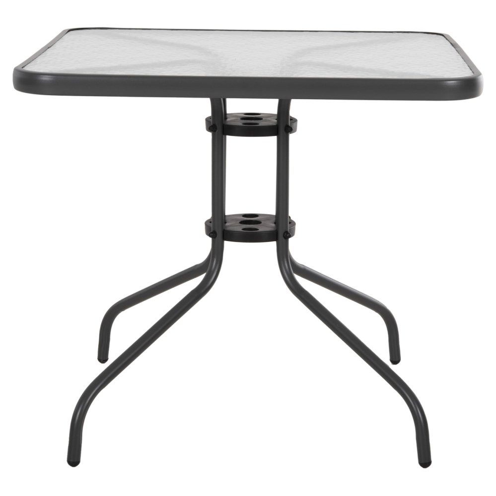 OUTDOOR-TISCH QUADRATISCH FIGO GRAU METALL-GLAS TISCHPLATTE 80Χ80Χ71Hcm