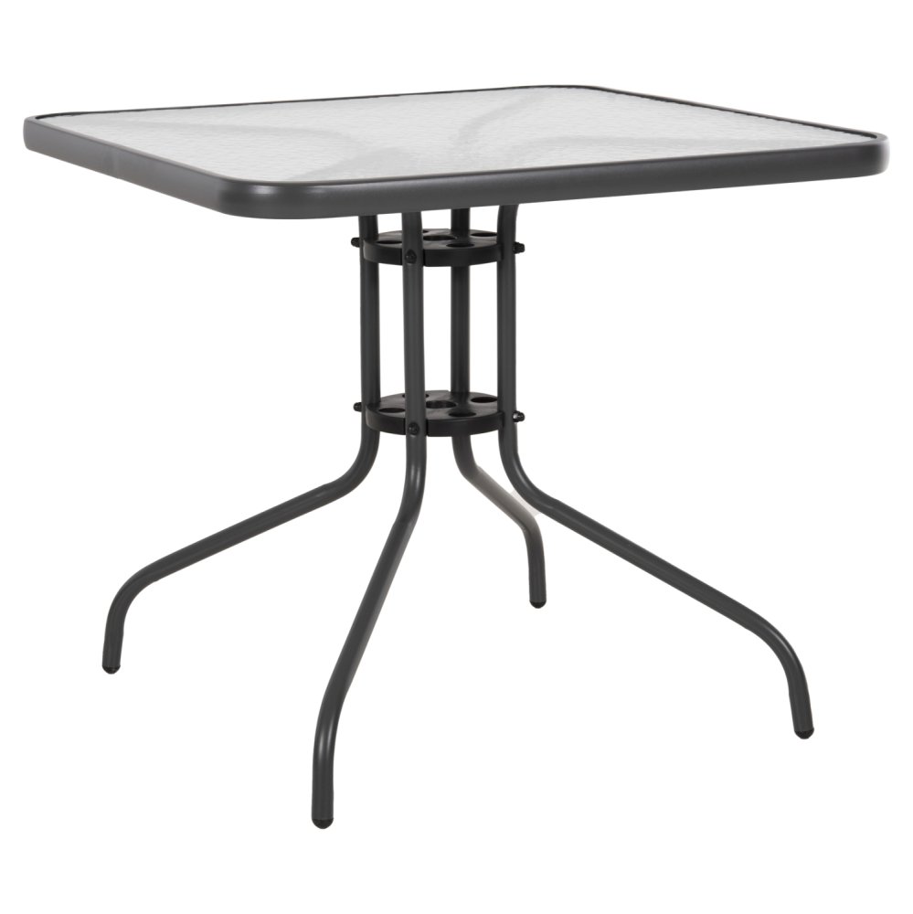 OUTDOOR-TISCH QUADRATISCH FIGO GRAU METALL-GLAS TISCHPLATTE 80Χ80Χ71Hcm
