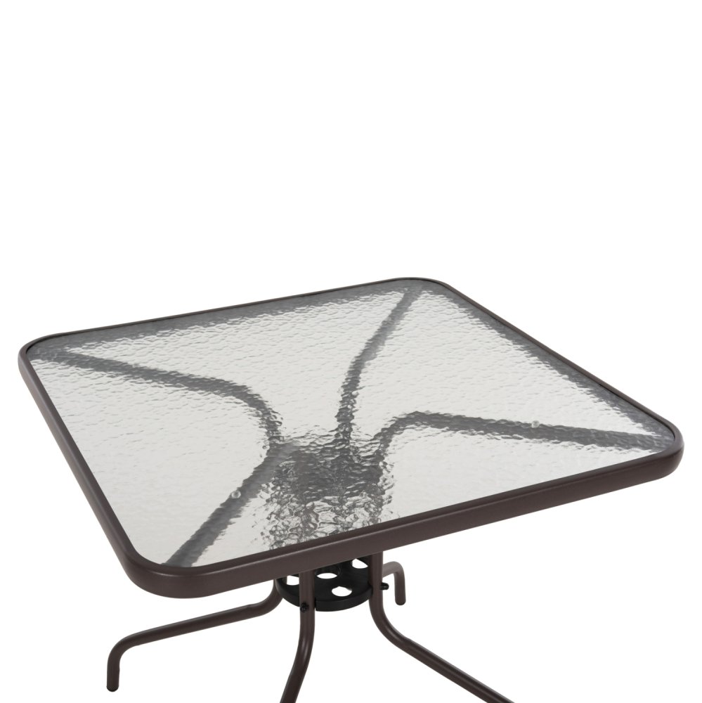 OUTDOOR-TISCH QUADRATISCH FIGO BRAUN METALL-GLAS TISCHPLATTE 80Χ80Χ71Hcm