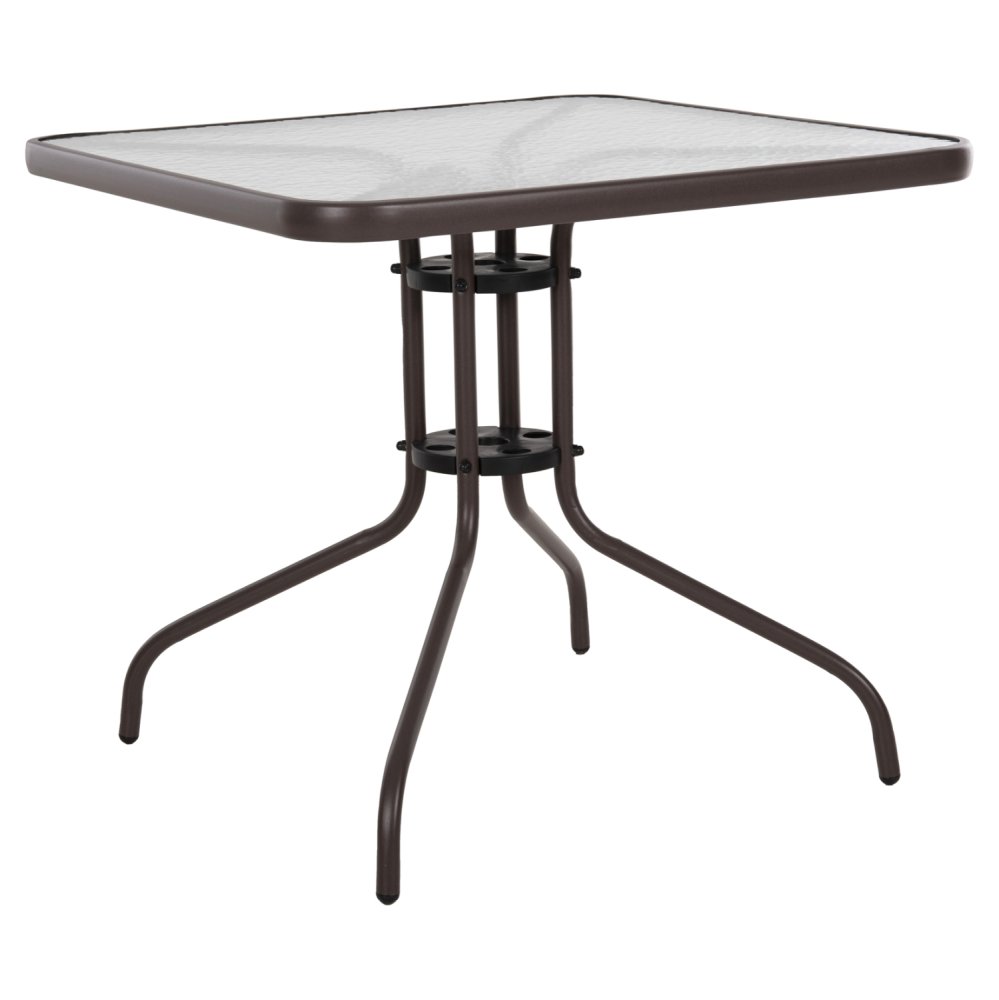 OUTDOOR-TISCH QUADRATISCH FIGO BRAUN METALL-GLAS TISCHPLATTE 80Χ80Χ71Hcm