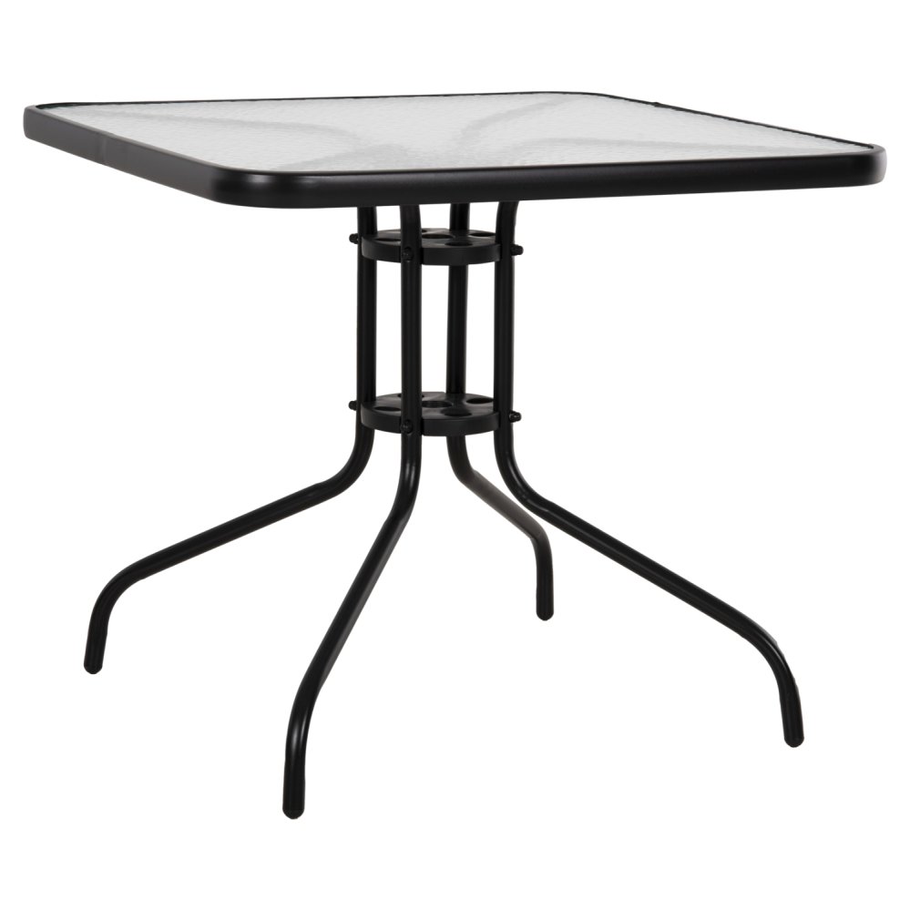OUTDOOR-TISCH QUADRATISCH FIGO SCHWARZ METALL-GLAS TISCHPLATTE 80Χ80Χ71Hcm