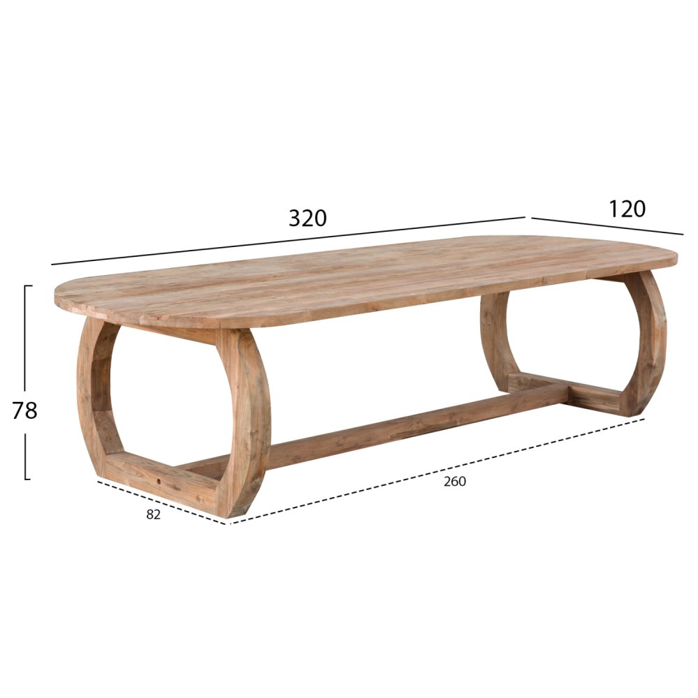 ESSTISCH MASSIVES TEAKHOLZ IN NATURFARBE 320x120x78cm