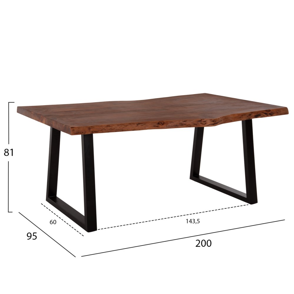 ESSTISCH MONTANA MASSIVES AKAZIENHOLZ IN WALNUSSFARBE - TISCHPLATTENSTÄRKE 5,5 cm - 200 x 95 x 81 Hcm