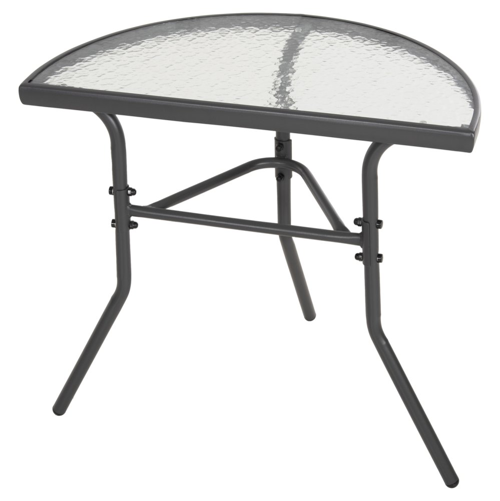 Halbrunder Tisch LIMA Metallic-Grau mit Glasplatte 70 x 40 x 64,5 cm.