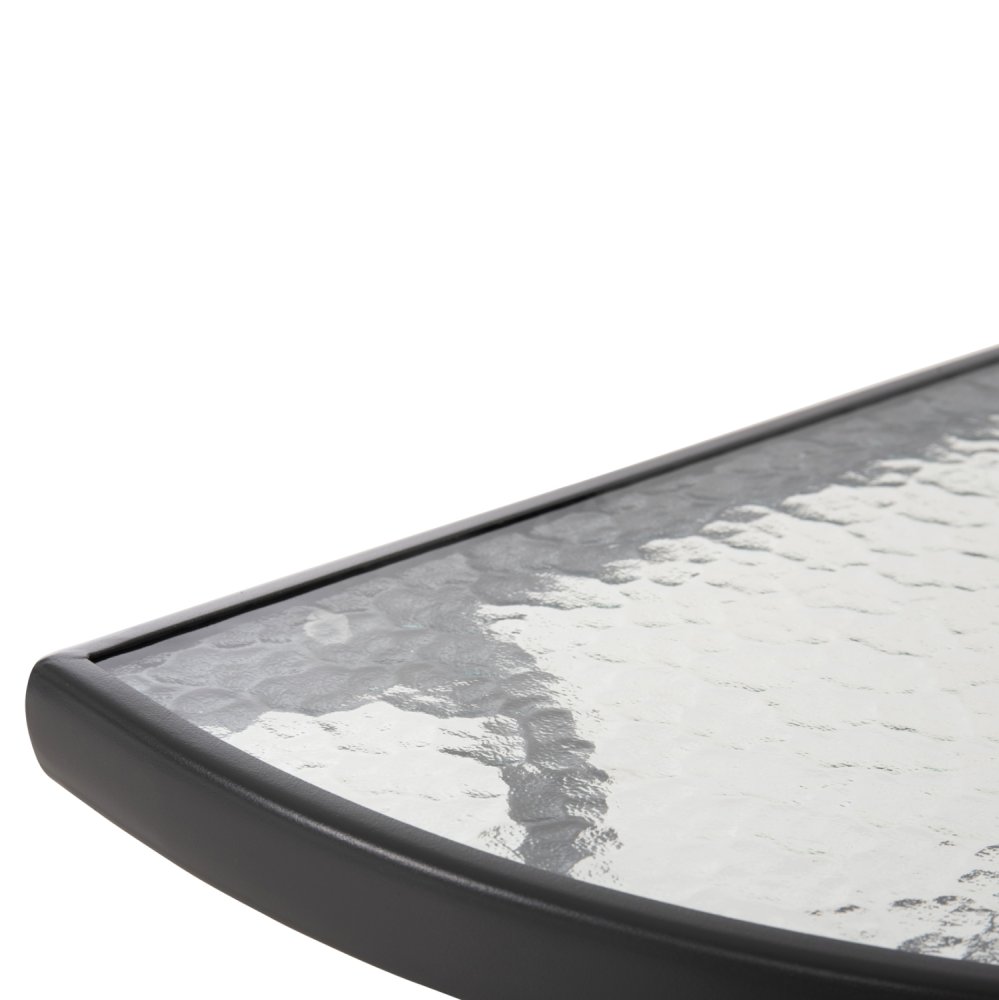 Halbrunder Tisch LIMA Metallic-Grau mit Glasplatte 70 x 40 x 64,5 cm.