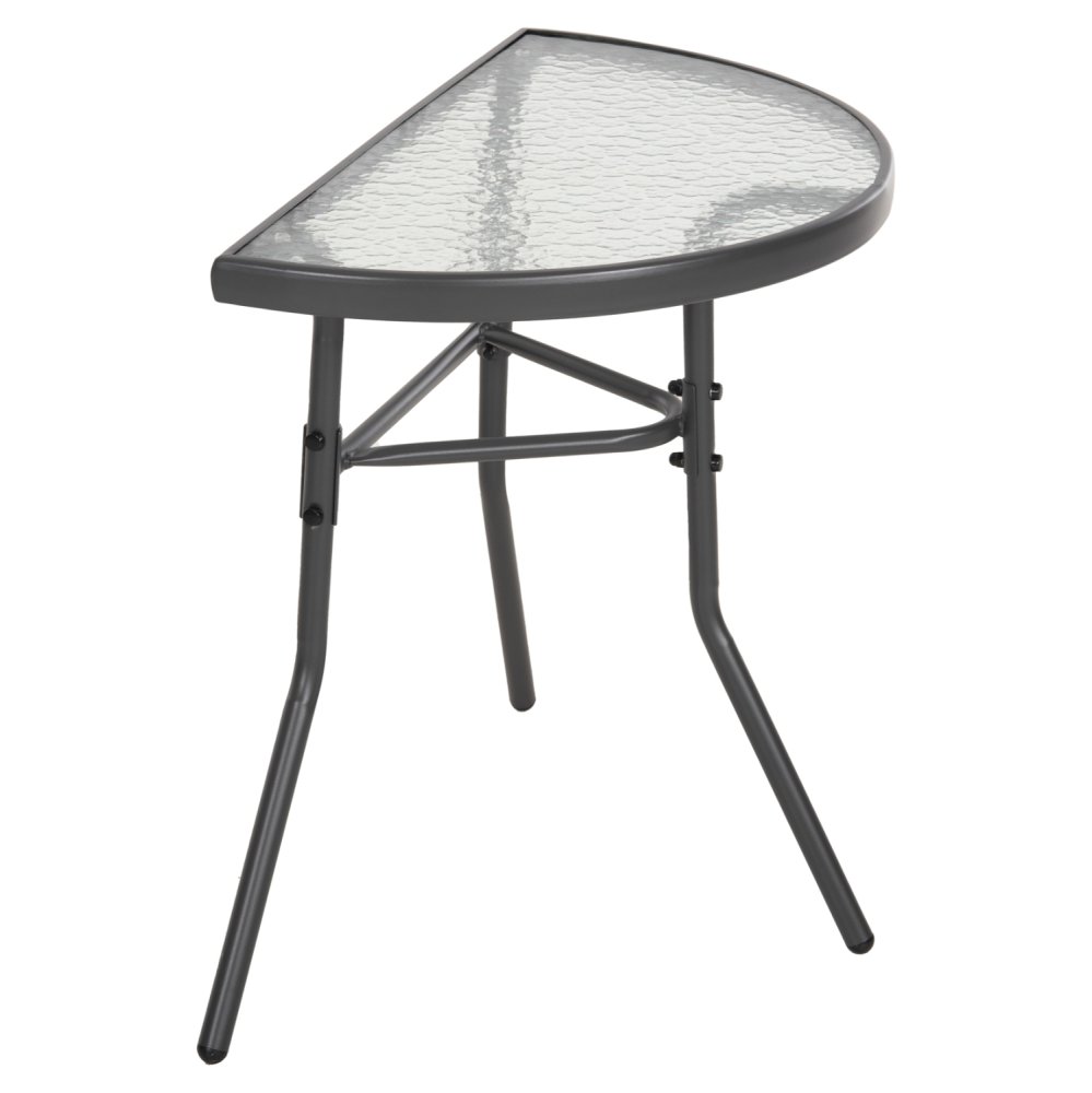 Halbrunder Tisch LIMA Metallic-Grau mit Glasplatte 70 x 40 x 64,5 cm.