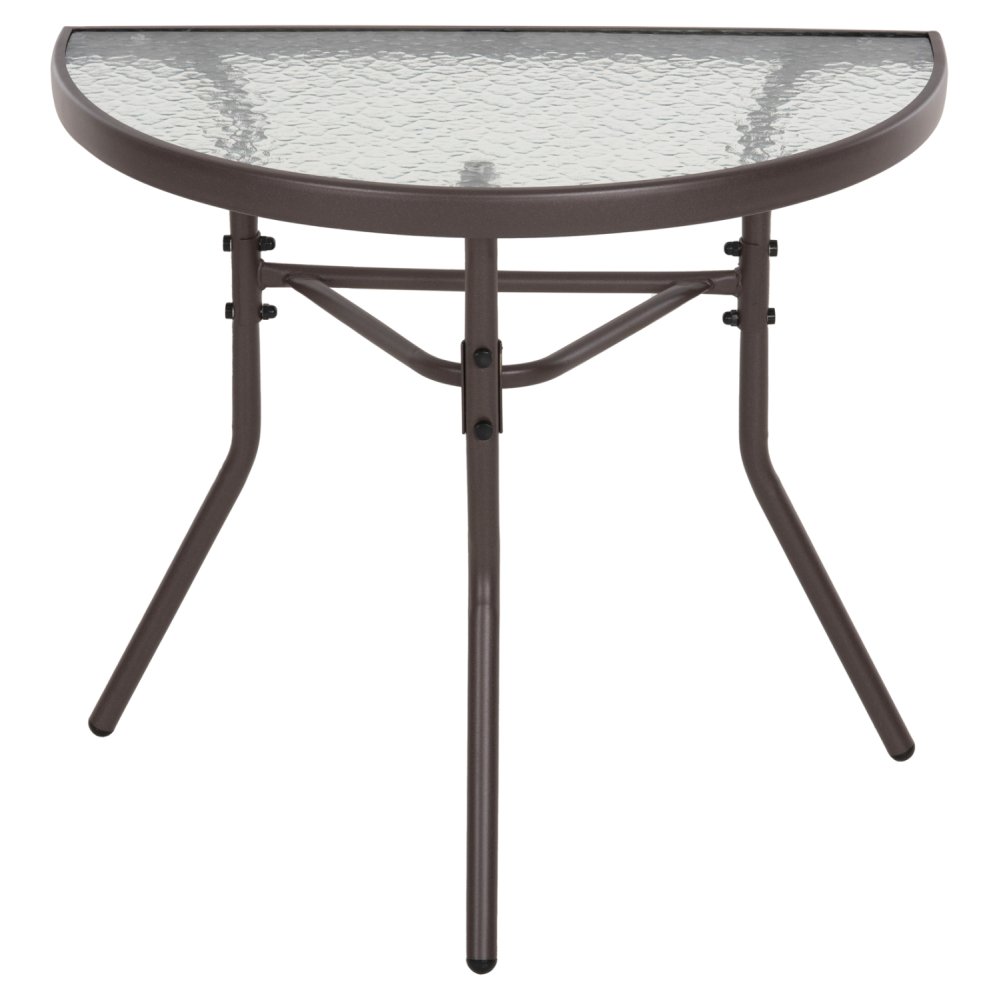 Halbrunder Tisch LIMA Metallic-BRAUN mit Glasplatte 70 x 40 x 64,5 cm.