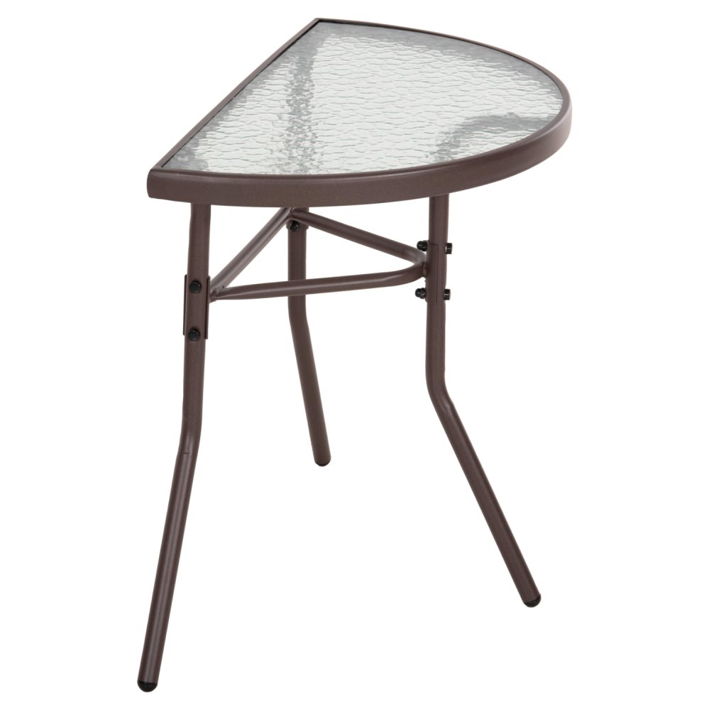 Halbrunder Tisch LIMA Metallic-BRAUN mit Glasplatte 70 x 40 x 64,5 cm.