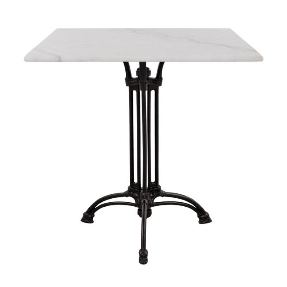 Bistrotisch aus Gusseisen mit Marmoroberfläche 70x70xH72,5 cm.