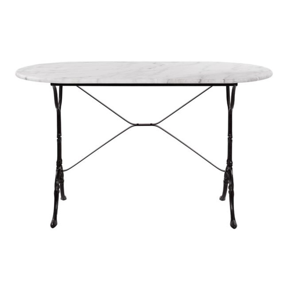 Komplett-Tisch aus Gusseisen mit ovaler Marmoroberfläche 120x59xH72 cm.