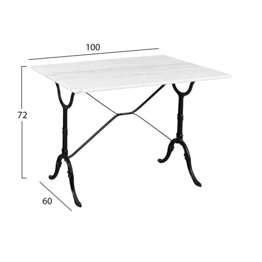Komplett-Tisch aus Gusseisen mit Marmoroberfläche 100x60x72 cm