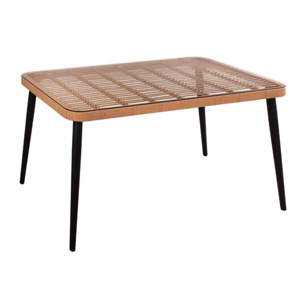 Metalltisch aus schwarzem Metall und Korbgeflecht 140x80x78 cm