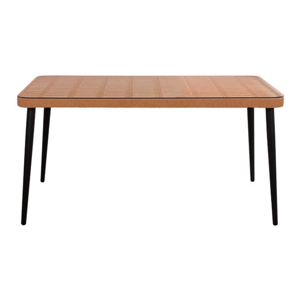 Metal table made of black metal and wicker 160x90x78 cm.