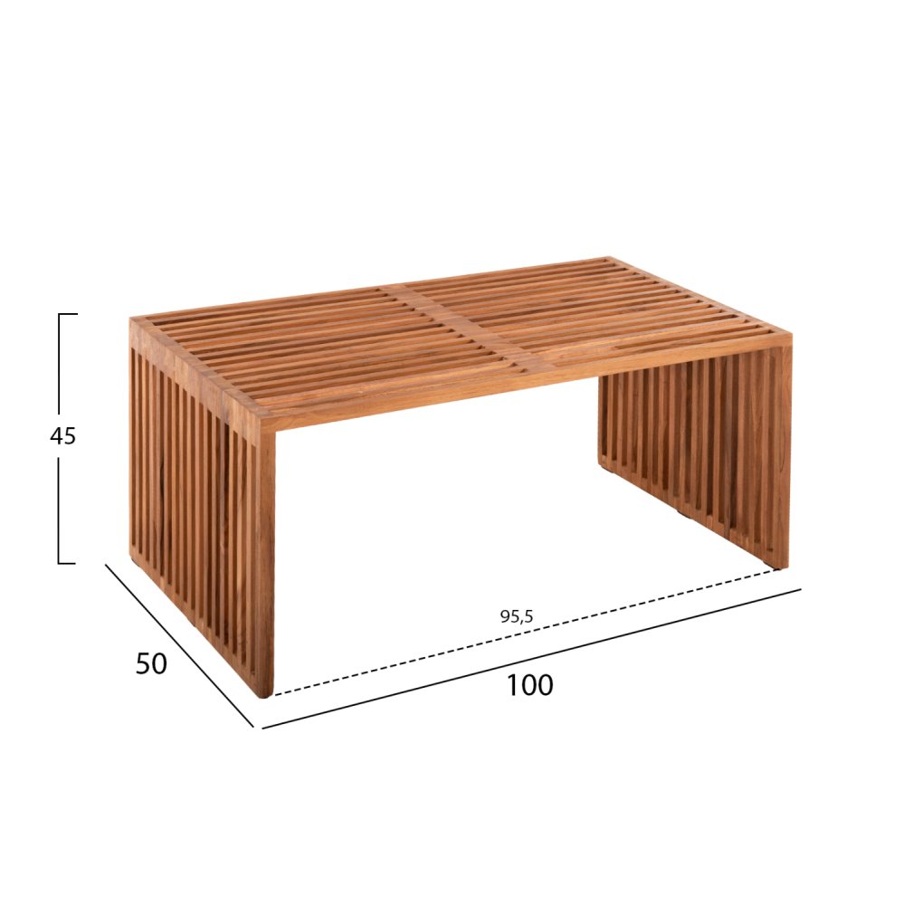 COUCHTISCH NYA TEAKHOLZ IN NATURFARBE 1STÜCK 100x50x45H cm