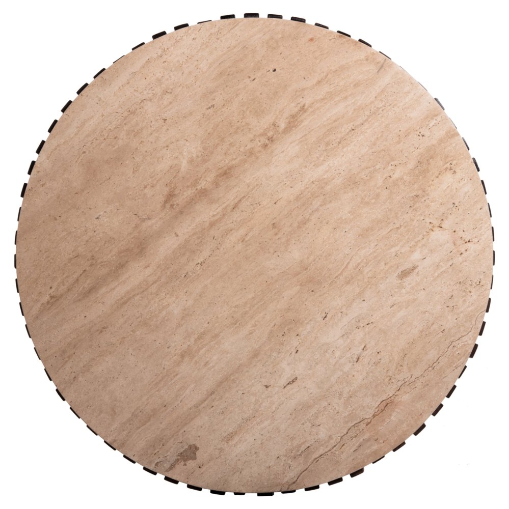 KREST WOHNZIMMERTISCH MASSIVES AKAZIENHOLZ IN BRAUN-TRAVERTIN Φ90x40cm
