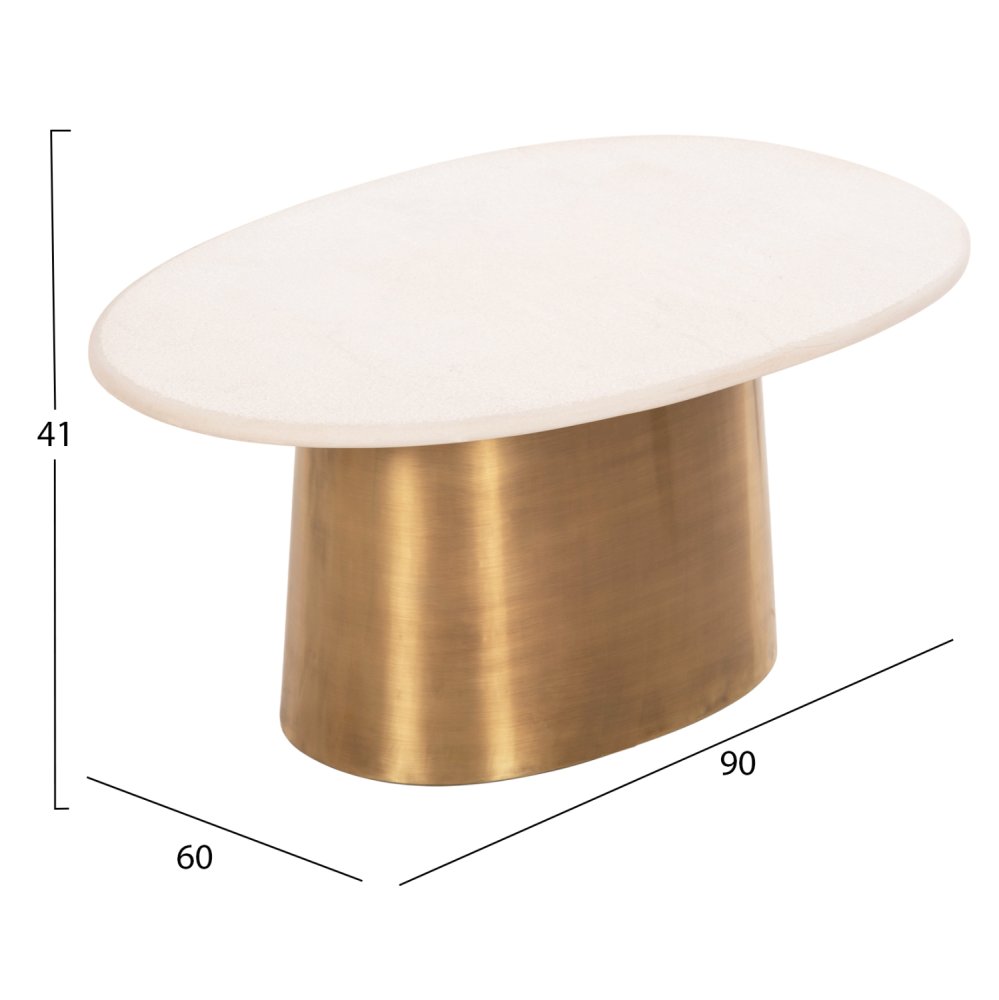 COUCHTISCH FODEN TISCHPLATTE AUS KÖRNERWEISSEM MARMOR UND METALL IN GOLD, 90 x 60 x 41 H cm