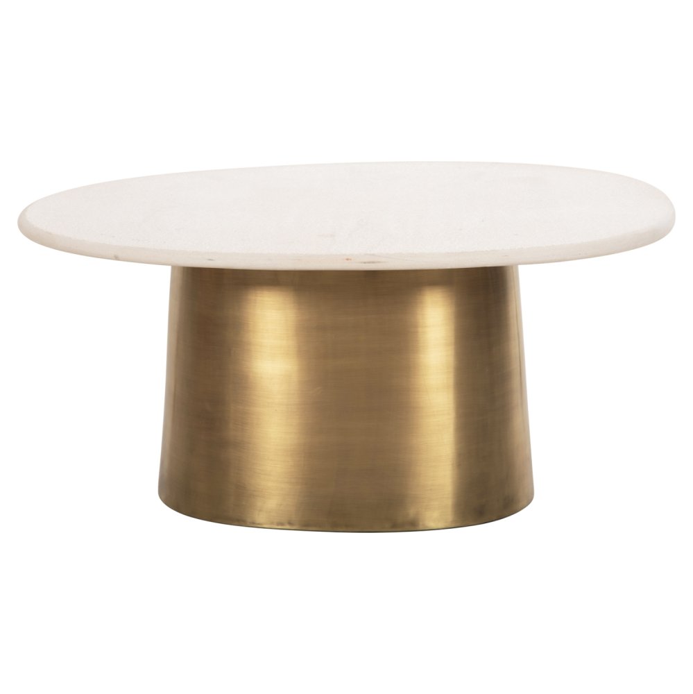 COUCHTISCH FODEN TISCHPLATTE AUS KÖRNERWEISSEM MARMOR UND METALL IN GOLD, 90 x 60 x 41 H cm