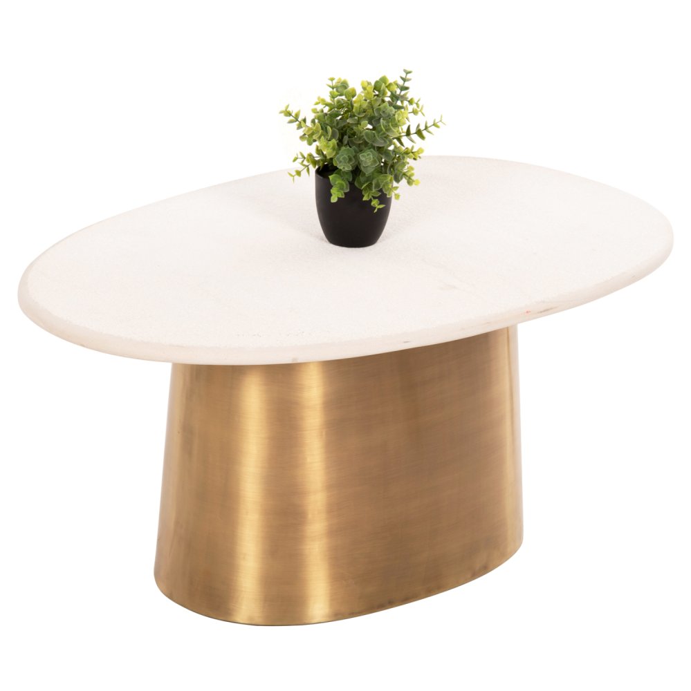 COUCHTISCH FODEN TISCHPLATTE AUS KÖRNERWEISSEM MARMOR UND METALL IN GOLD, 90 x 60 x 41 H cm