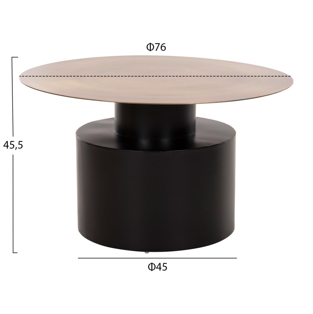 COUCHTISCH CUTTY METALL IN SCHWARZ UND ANTIKMESSING Φ76x45,5Hcm