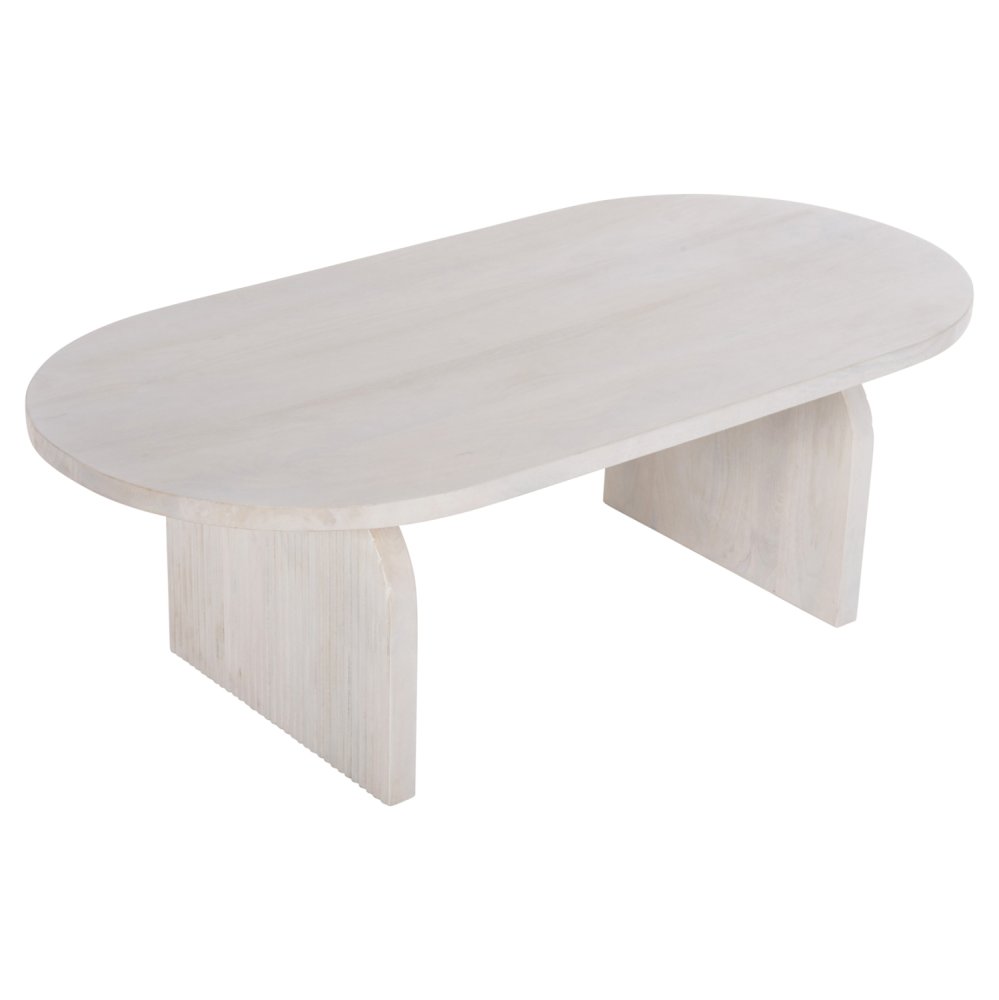 COUCHTISCH OVAL HONKY MANGOHOLZ MASSIV IN WEISS 120x60x40Hcm