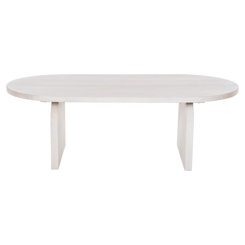 COUCHTISCH OVAL HONKY MANGOHOLZ MASSIV IN WEISS 120x60x40Hcm
