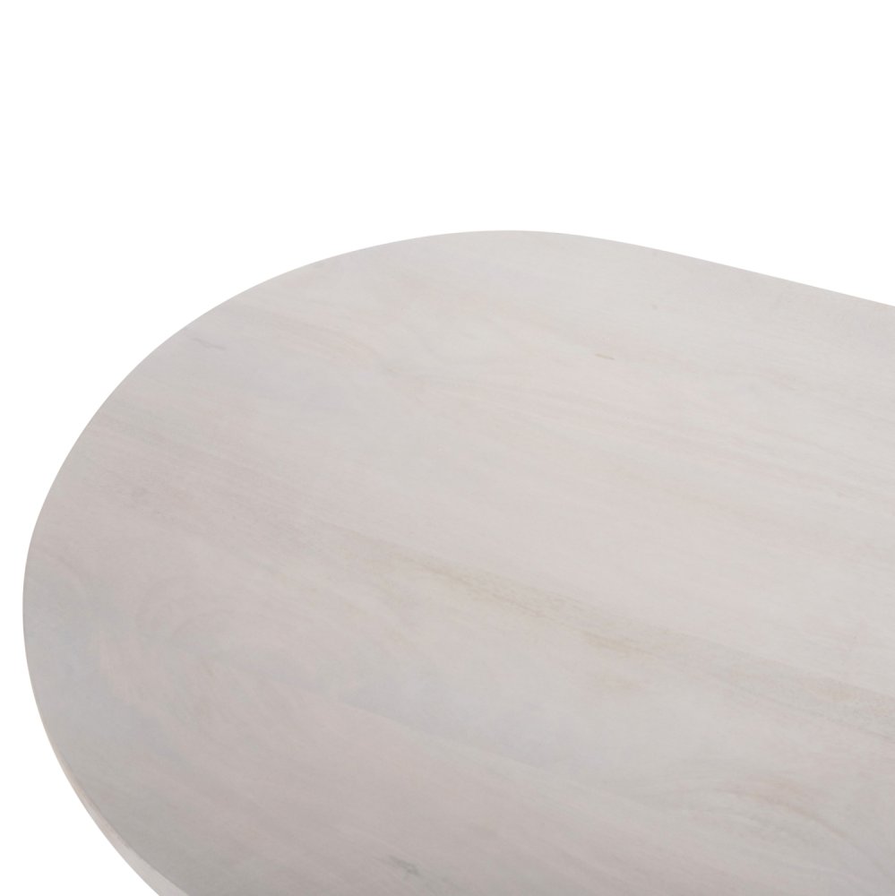 COUCHTISCH OVAL HONKY MANGOHOLZ MASSIV IN WEISS 120x60x40Hcm