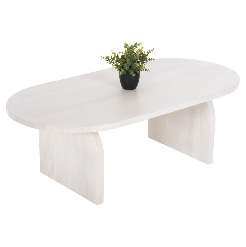 COUCHTISCH OVAL HONKY MANGOHOLZ MASSIV IN WEISS 120x60x40Hcm