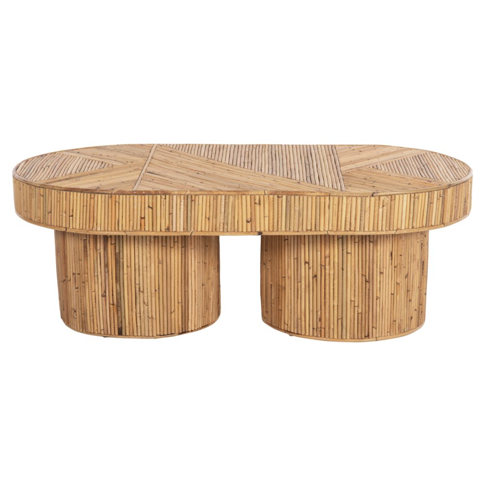 COUCHTISCH MIT OVALE PLATTE RATTAN IN NATURFARBE, 110 x 59 x 39 cm