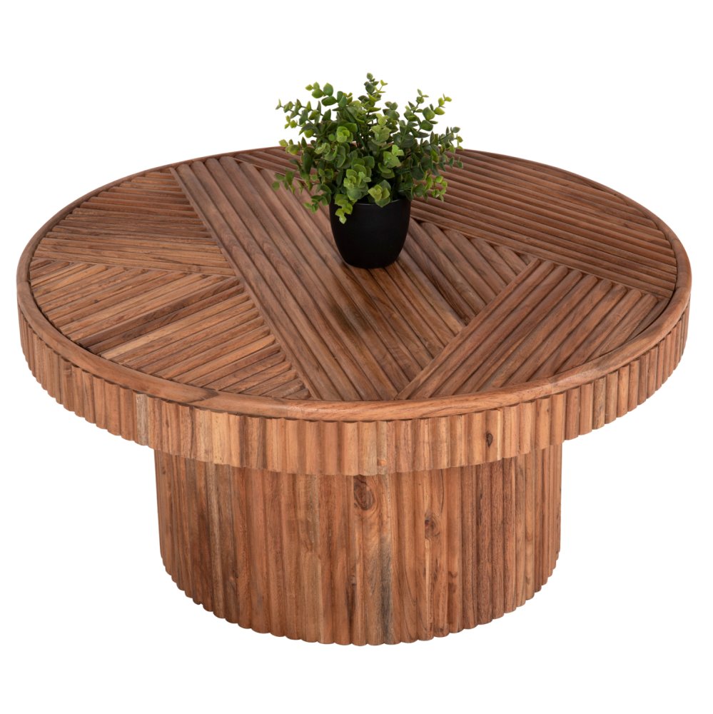 COUCHTISCH RUND MASSIVES AKAZIENHOLZ IN NATÜRLICHER FARBE Φ80x38Hcm