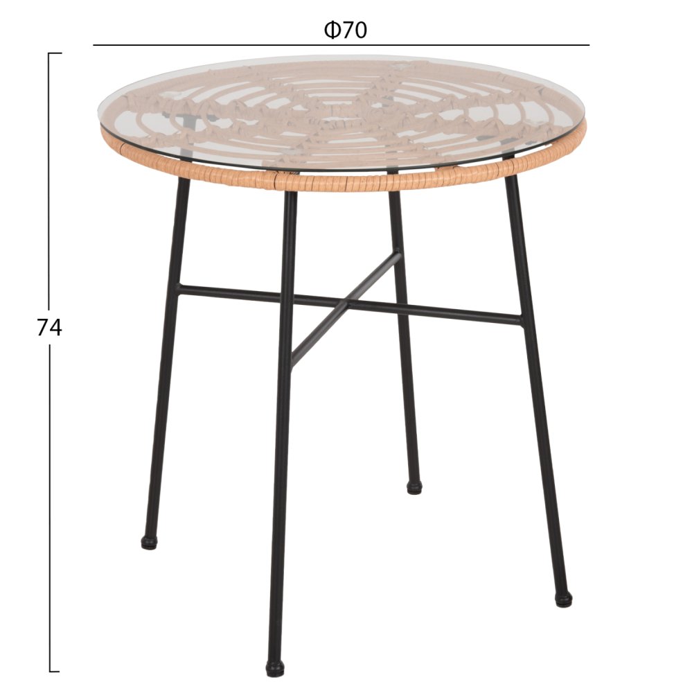ESSZIMMERTISCH, RUND, ALLEGRA, SCHWARZ, METALL-PE-RATTAN, IN NATUR, Φ70x74Hcm