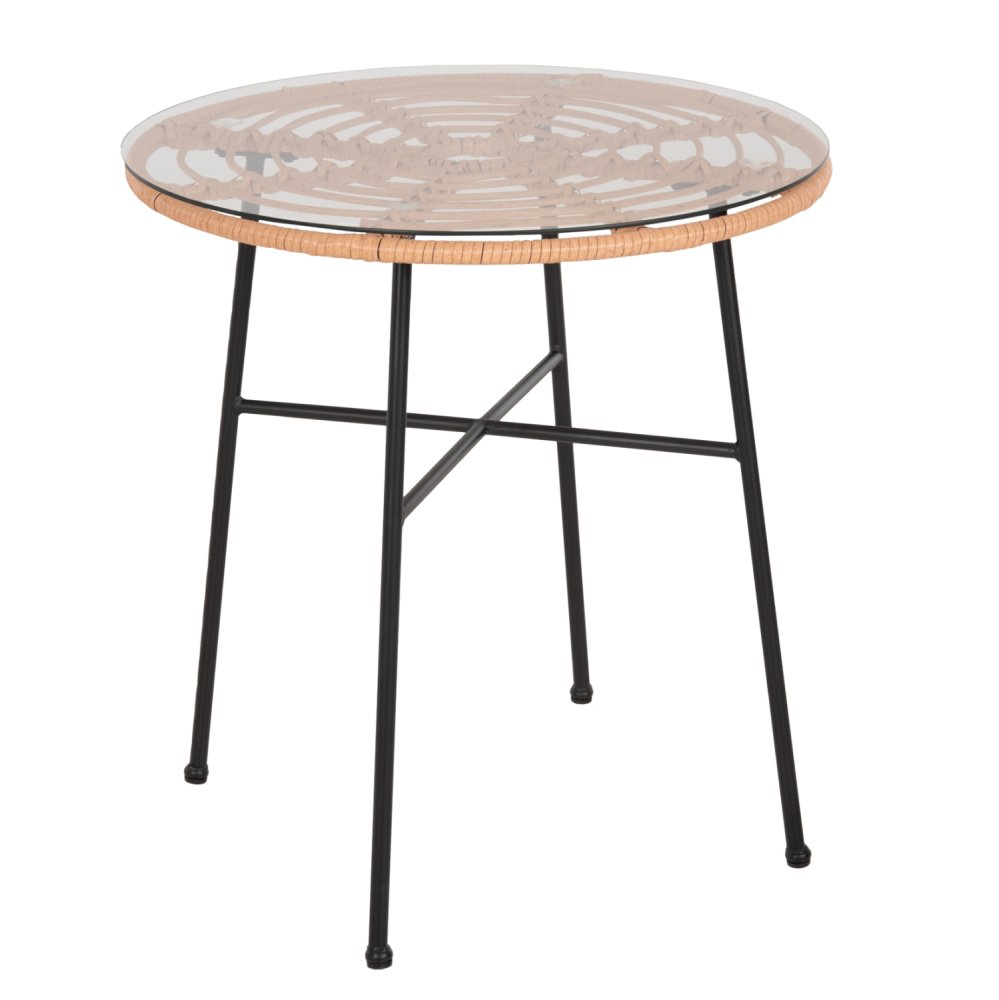 ESSZIMMERTISCH, RUND, ALLEGRA, SCHWARZ, METALL-PE-RATTAN, IN NATUR, Φ70x74Hcm