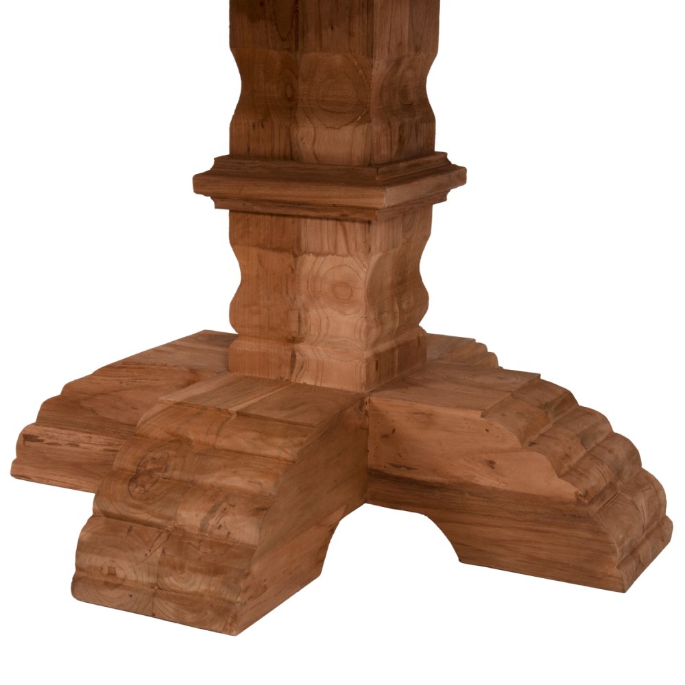 ESSTISCH RUND PROVENCE RECYCELTES TEAKHOLZ MIT GESCHNITZTEN BEIN-8cm.TISCHPLATTE Φ180x76Hcm
