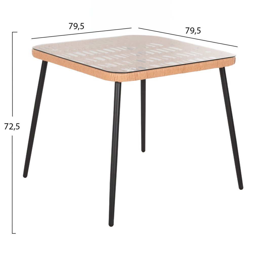 ESSTISCH QUADRATISCH ALLEGRA SCHWARZ METALL-PE-RATTAN IN NATUR 79,5x79,5x72,5Hcm