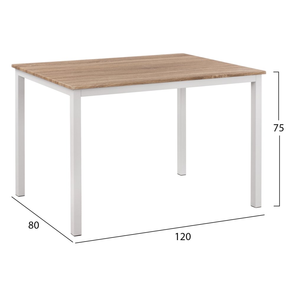 ESSTISCH SONAMA MDF-WEIßE METALLBEINE 120X80Χ75Hcm