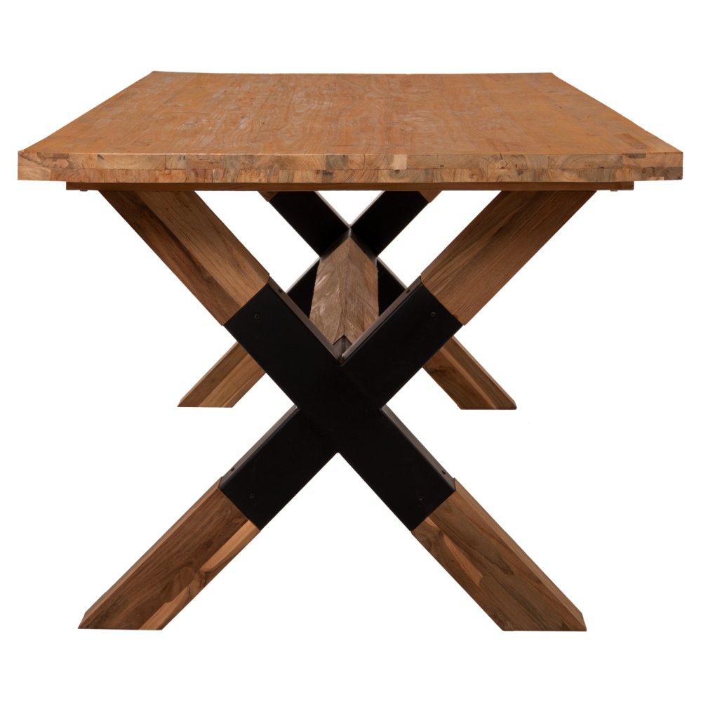 ESSTISCH FUSSBEINE AUS MASSIVEM RECYCELTEM TEAKHOLZ MIT METALL, 250 x 100 x 78 Hcm