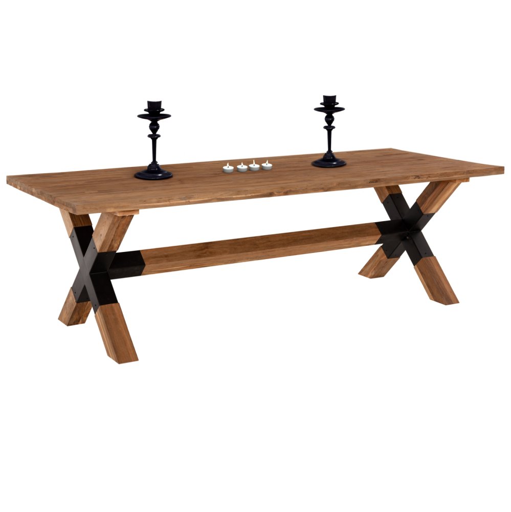ESSTISCH FUSSBEINE AUS MASSIVEM RECYCELTEM TEAKHOLZ MIT METALL, 250 x 100 x 78 Hcm