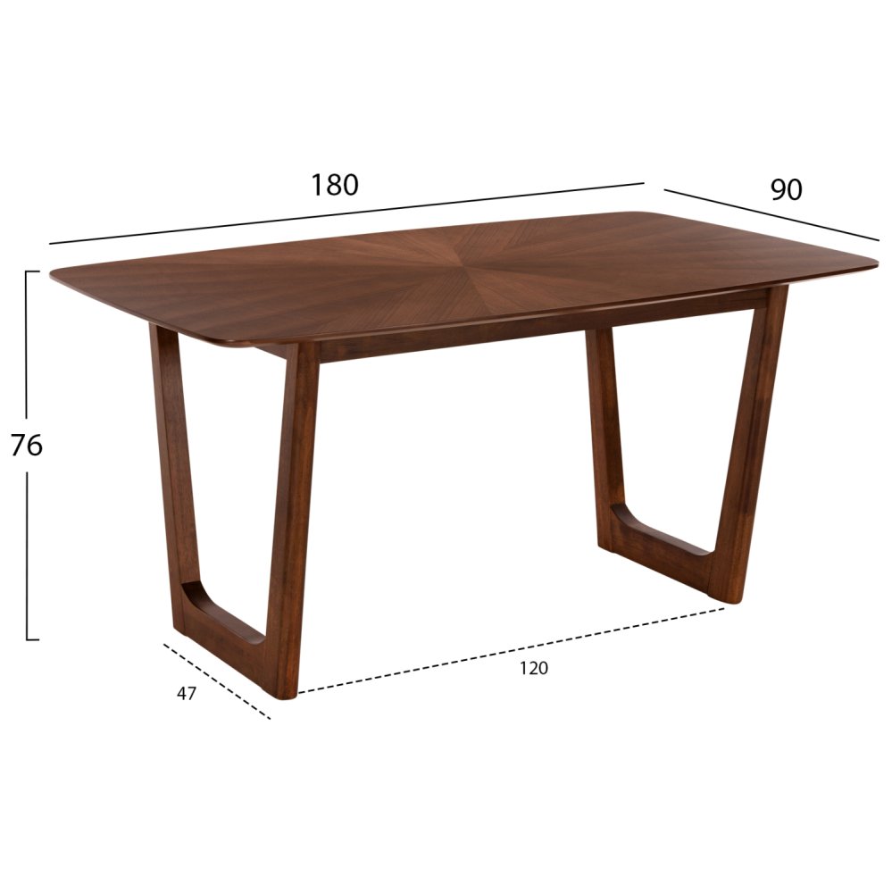 DINING TABLE RECTANGULAR MDF WITH WALNUT SUNBURST VENEER 180x90x76Hcm