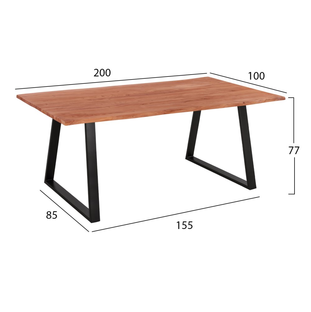 Tisch aus massivem Akazienholz  200x100x77Y cm | Baumstamm Möbel