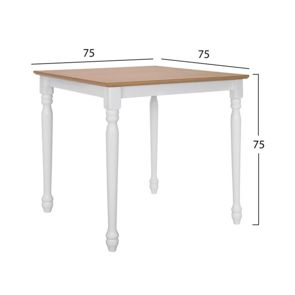 Classic wooden Table PAMUEL with natural surface, white foot
