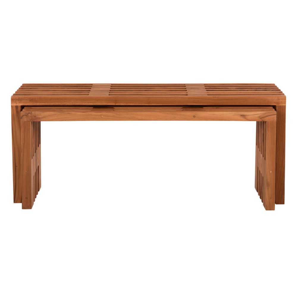COUCHTISCHE 2-TEILIGES SET MASSIVES TEAKHOLZ IN NATURAL 110x30x46Hcm