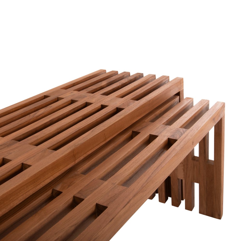 COUCHTISCHE 2-TEILIGES SET MASSIVES TEAKHOLZ IN NATURAL 110x30x46Hcm