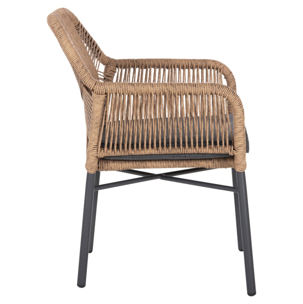 SESSEL ALUMINIUM ANTHRAZIT-PE RATTAN BEIGE-KISSEN ANTHRAZIT57x65x84Hcm