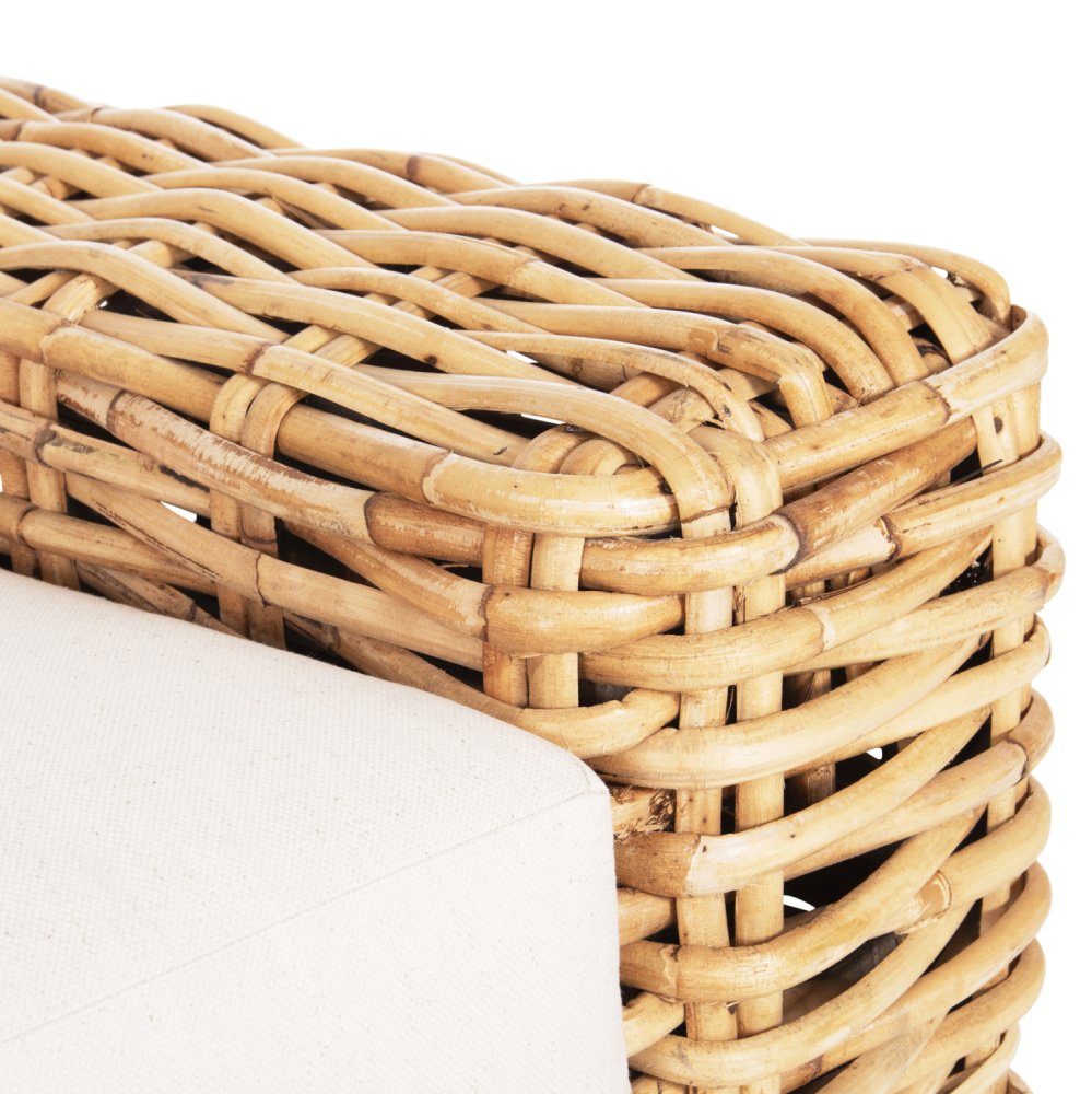 OUTDOOR-SOFA 3-SITZER MANGOHOLZ IN NATURFARBE-WEIßE KISSEN 216x88x70-85Hcm