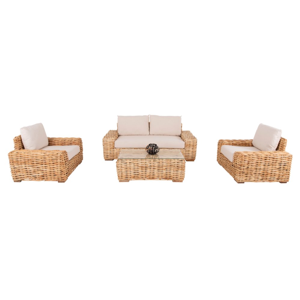 OUTDOOR-LOUNGE-SET 4-teilig MANGOHOLZ-SOFA-SITZER-2 SESSEL-COUCHTISCH